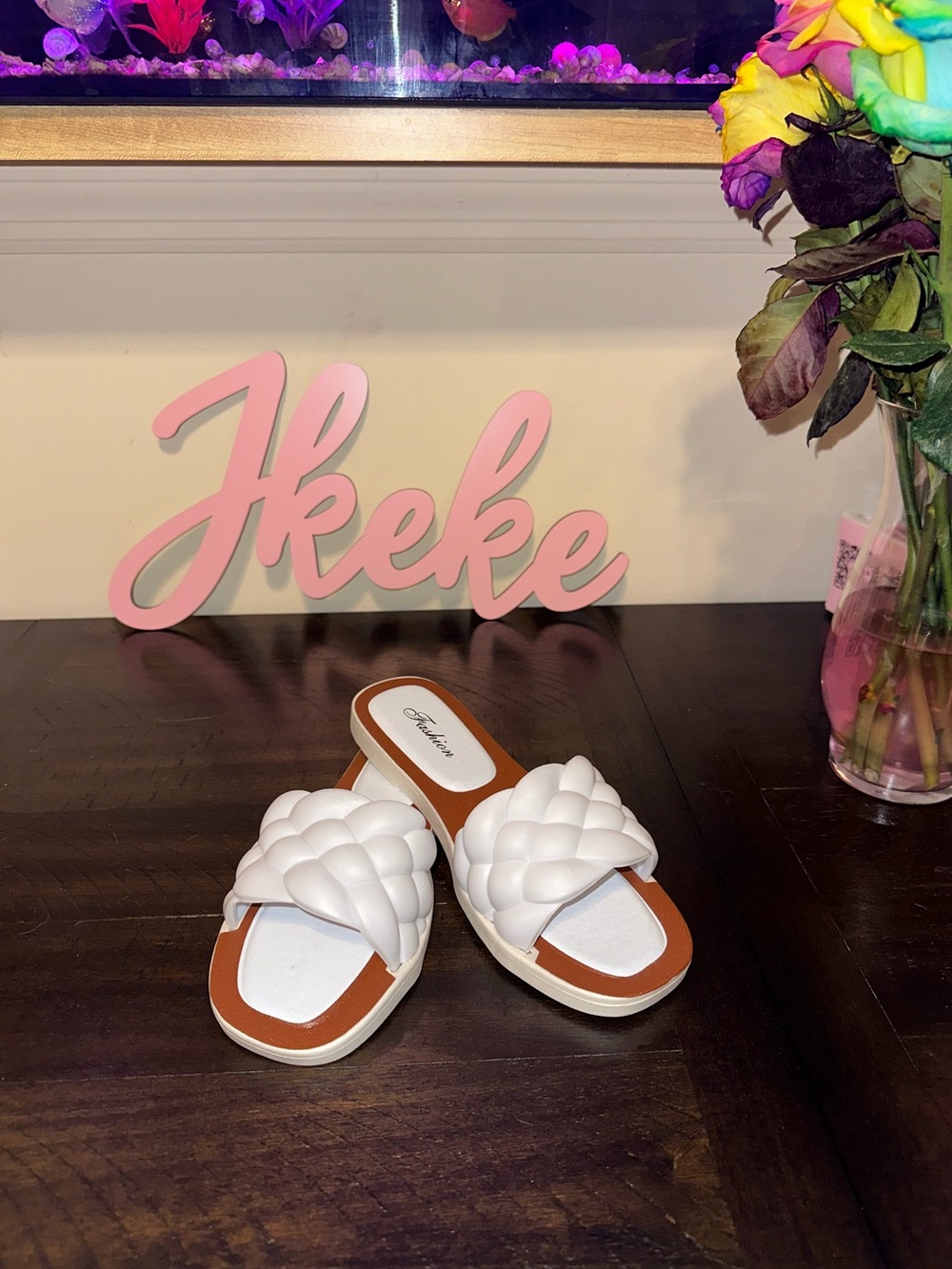 White Braided Slide Sandals for Women size 6.5, 7